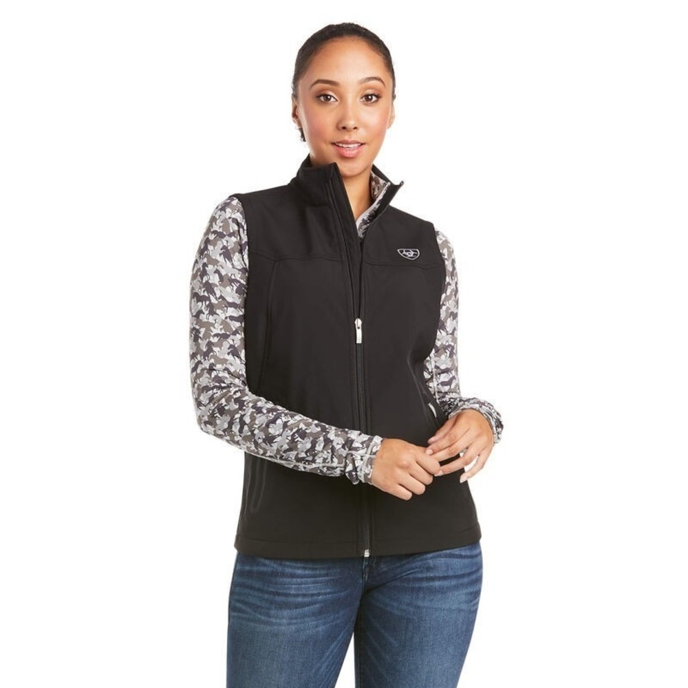 Ariat Womens New Team Softshell Vest Black Equestrian Logo Full Zip Jacket